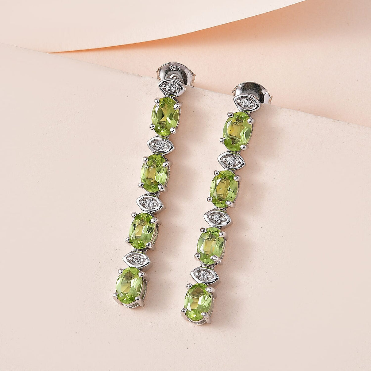 Hebei Peridot and Natural Zircon Dangle Earrings in Platinum Overlay Sterling Silver 3.51 Ct 7580024 1