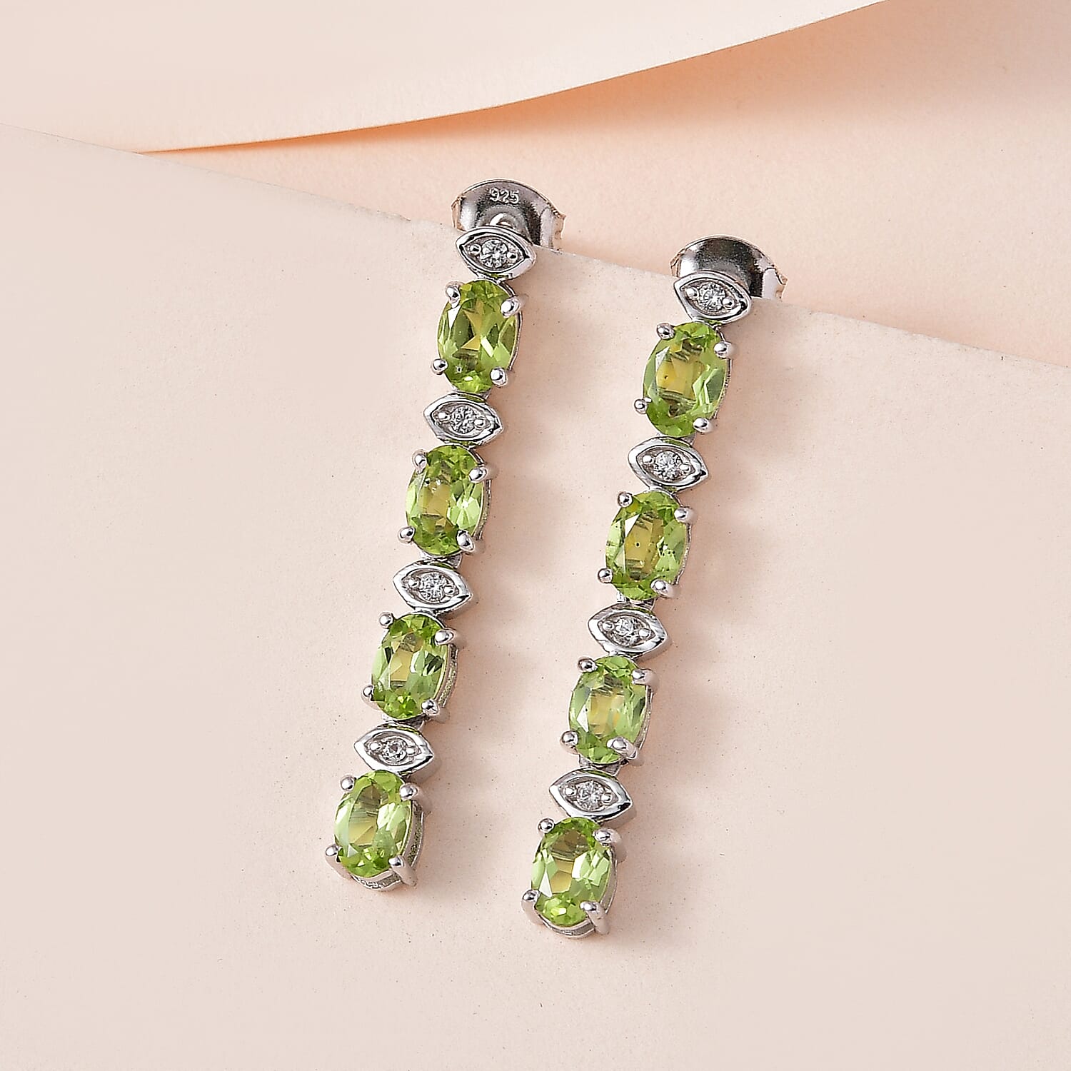 Hebei Peridot and Natural Zircon Dangle Earrings in Platinum Overlay Sterling Silver 3.51 Ct 7580024 1