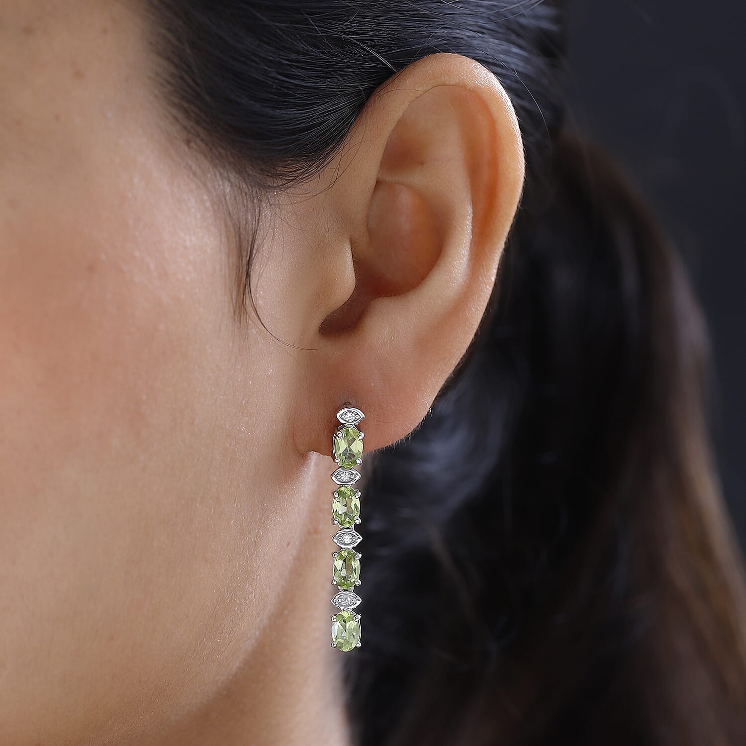 Hebei Peridot and Natural Zircon Dangle Earrings in Platinum Overlay Sterling Silver 3.51 Ct 7580024 2