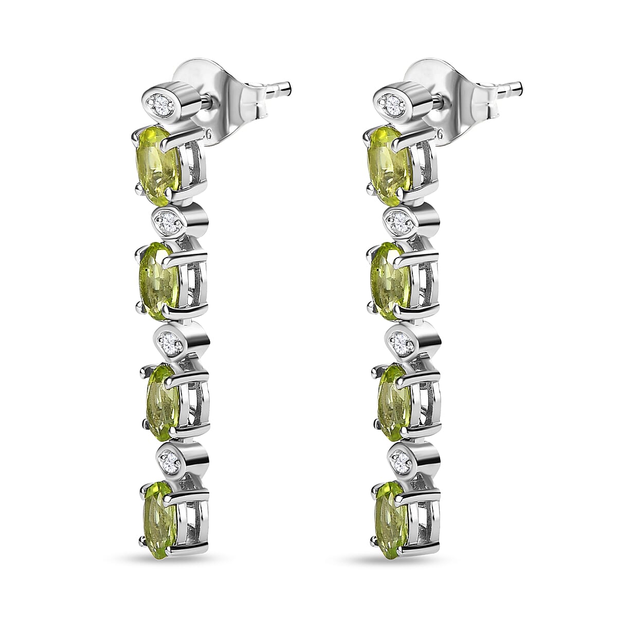 Hebei Peridot and Natural Zircon Dangle Earrings in Platinum Overlay Sterling Silver 3.51 Ct 7580024 3