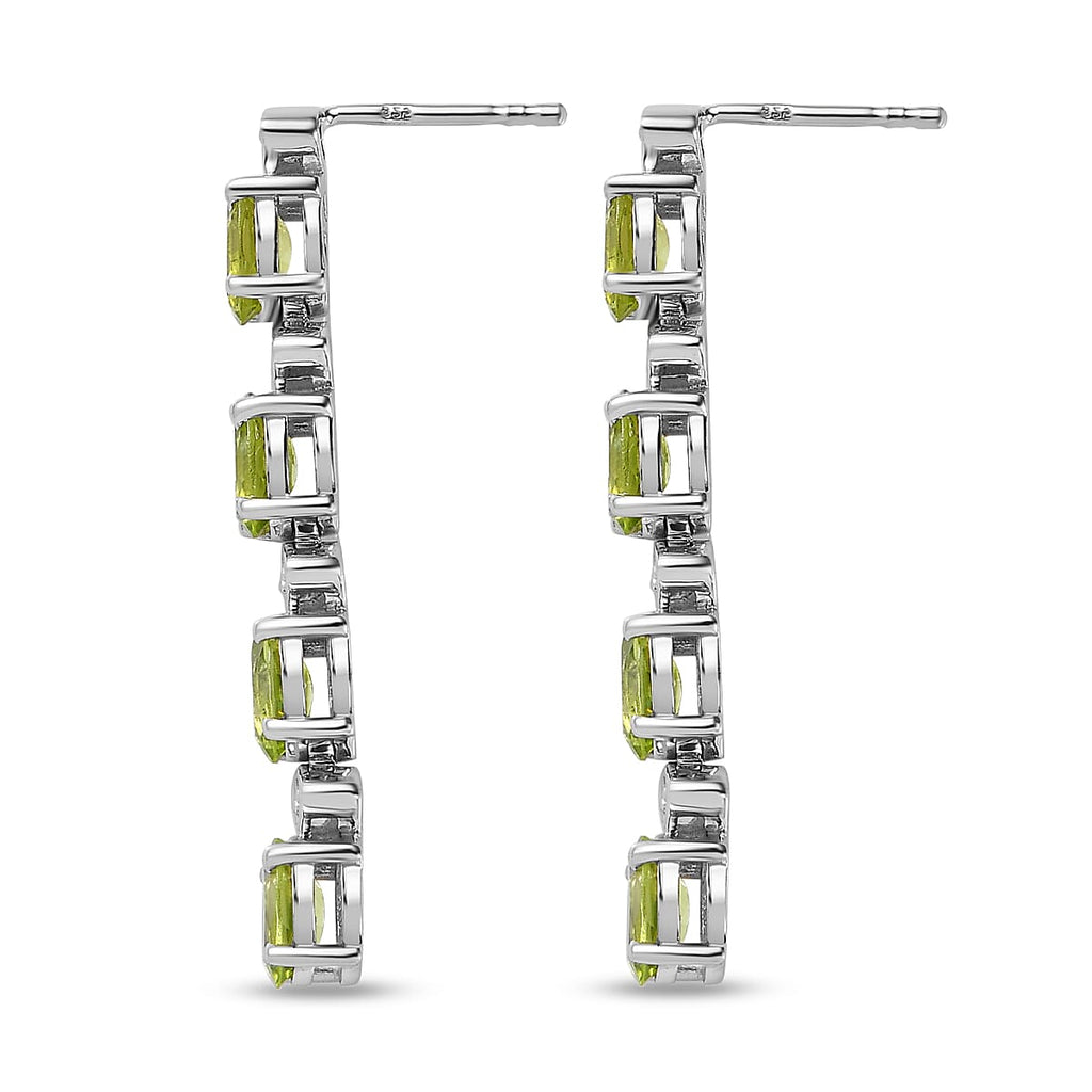 Hebei Peridot and Natural Zircon Dangle Earrings in Platinum Overlay Sterling Silver 3.51 Ct