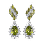 Natural Hebei Peridot & Natural Zircon Dangle Earrings in Rhodium Overlay Sterling Silver 4.20 Ct