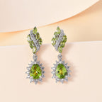 Natural Hebei Peridot & Natural Zircon Dangle Earrings in Rhodium Overlay Sterling Silver 4.20 Ct