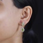 Natural Hebei Peridot & Natural Zircon Dangle Earrings in Rhodium Overlay Sterling Silver 4.20 Ct