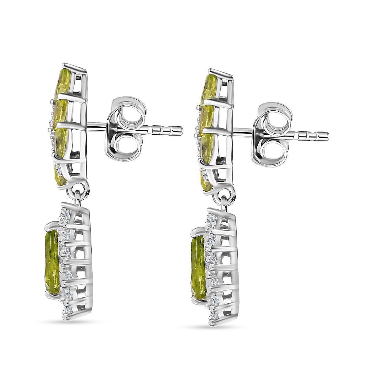 Natural Hebei Peridot &amp; Natural Zircon Dangle Earrings in Rhodium Overlay Sterling Silver 4.20 Ct 7848937 4