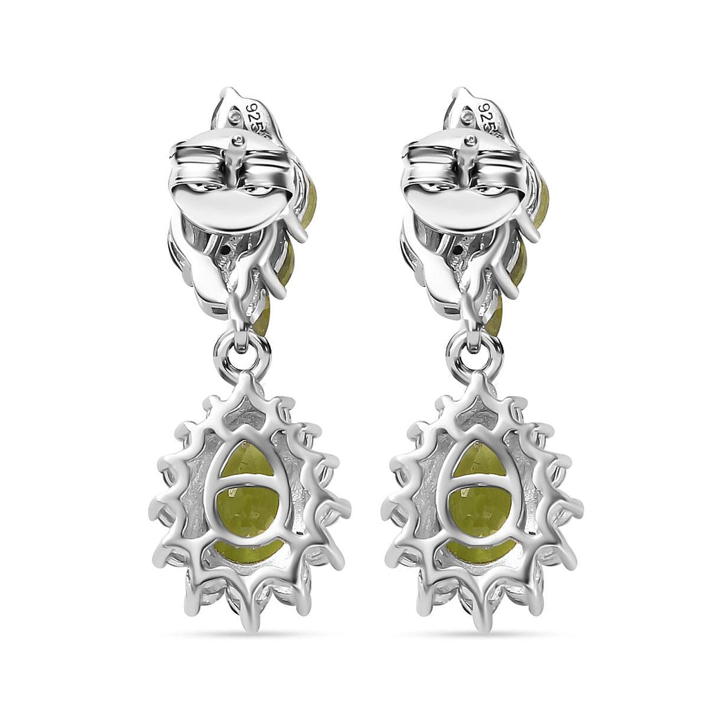 Natural Hebei Peridot & Natural Zircon Dangle Earrings in Rhodium Overlay Sterling Silver 4.20 Ct