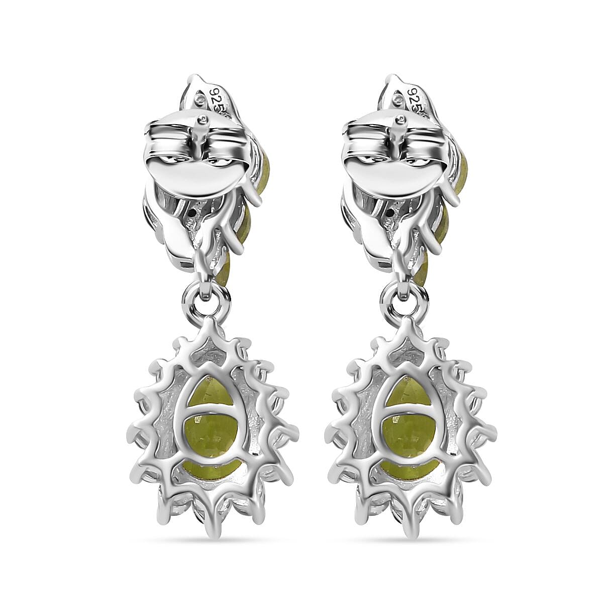 Natural Hebei Peridot &amp; Natural Zircon Dangle Earrings in Rhodium Overlay Sterling Silver 4.20 Ct 7848937 5