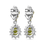 Natural Hebei Peridot & Natural Zircon Dangle Earrings in Rhodium Overlay Sterling Silver 4.20 Ct
