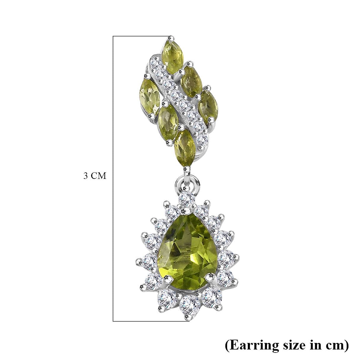 Natural Hebei Peridot &amp; Natural Zircon Dangle Earrings in Rhodium Overlay Sterling Silver 4.20 Ct 7848937 6
