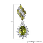Natural Hebei Peridot & Natural Zircon Dangle Earrings in Rhodium Overlay Sterling Silver 4.20 Ct