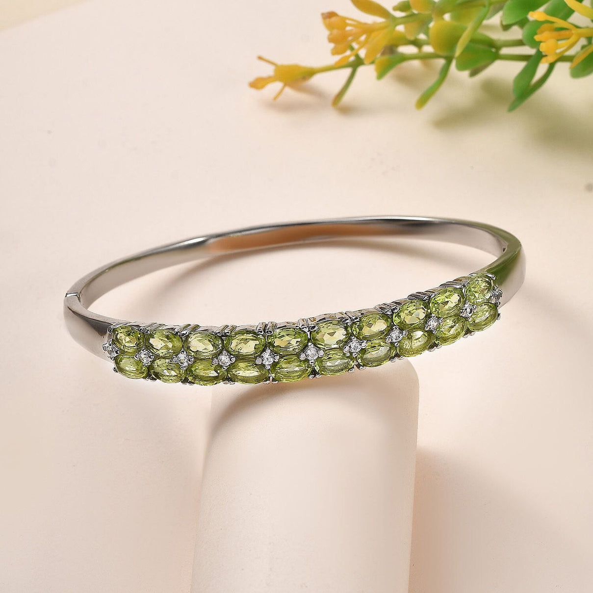 Natural Hebei Peridot and Natural Zircon Bangle (Size - 7.5) 10.75 Ct. 7282977 2