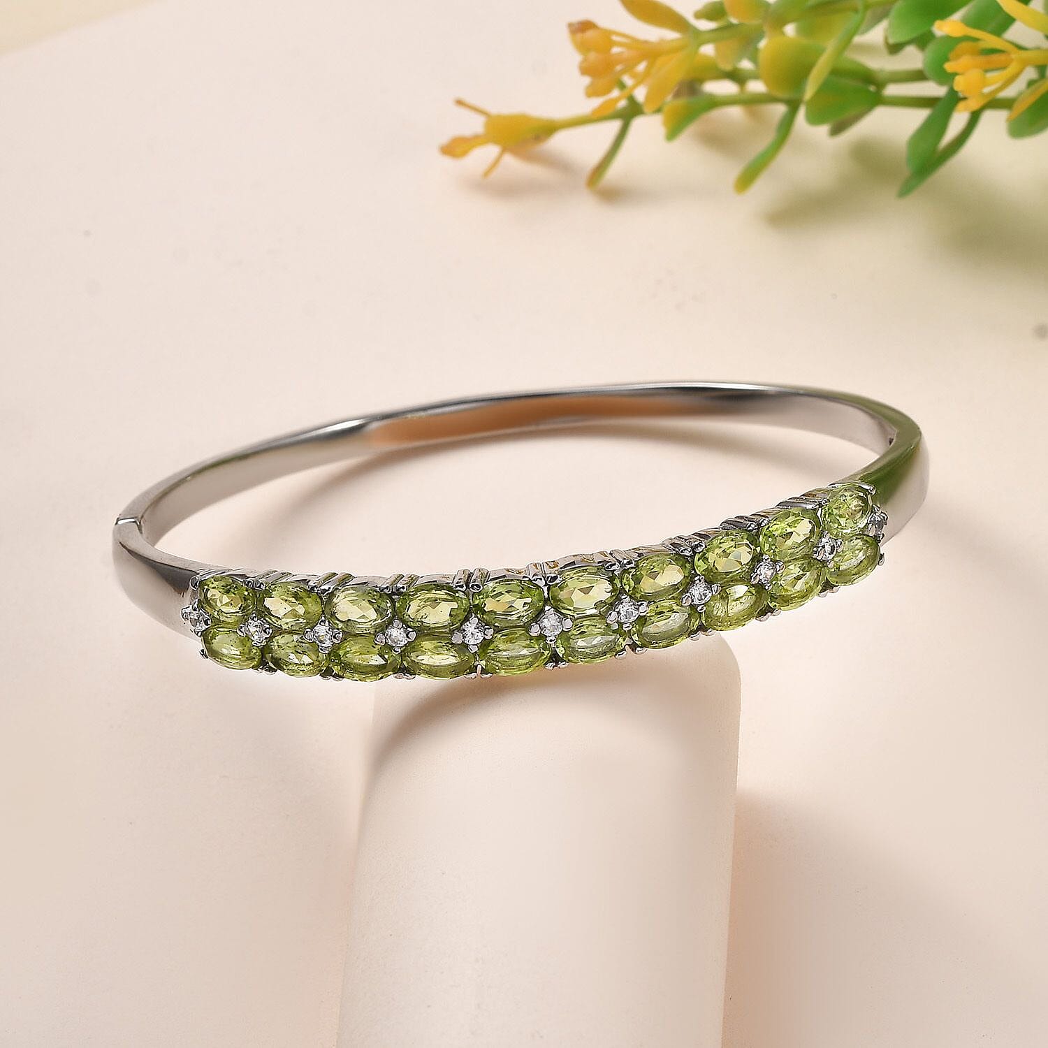 Natural Hebei Peridot and Natural Zircon Bangle (Size - 7.5) 10.75 Ct. 7282977 2