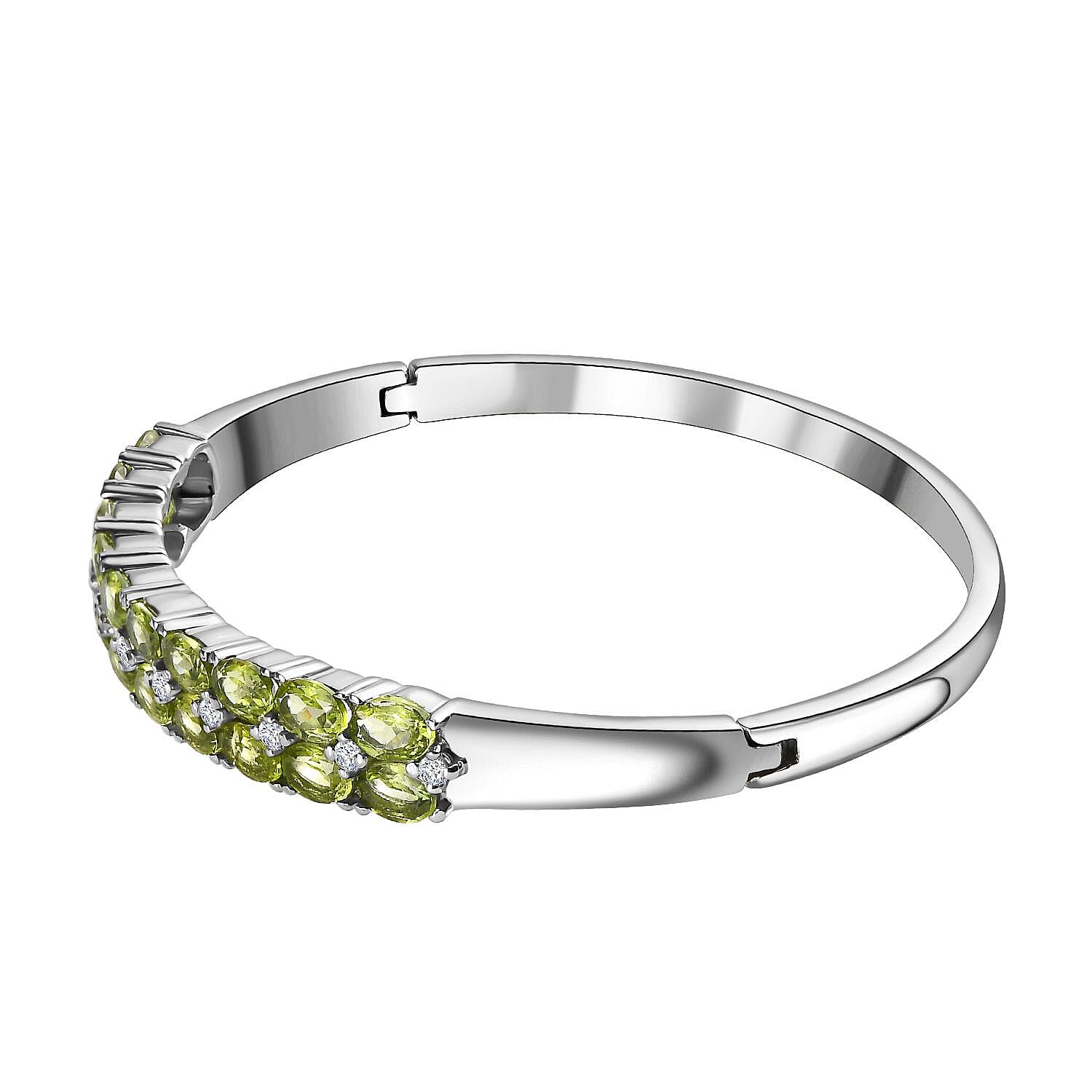 Natural Hebei Peridot and Natural Zircon Bangle (Size - 7.5) 10.75 Ct. 7282977 4