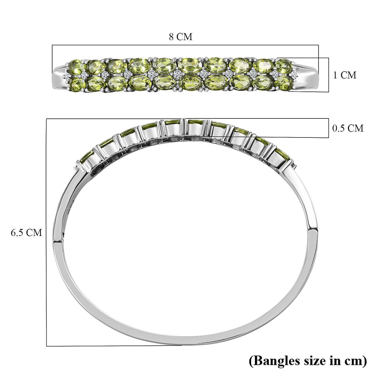 Natural Hebei Peridot and Natural Zircon Bangle (Size - 7.5) 10.75 Ct. 7282977 6