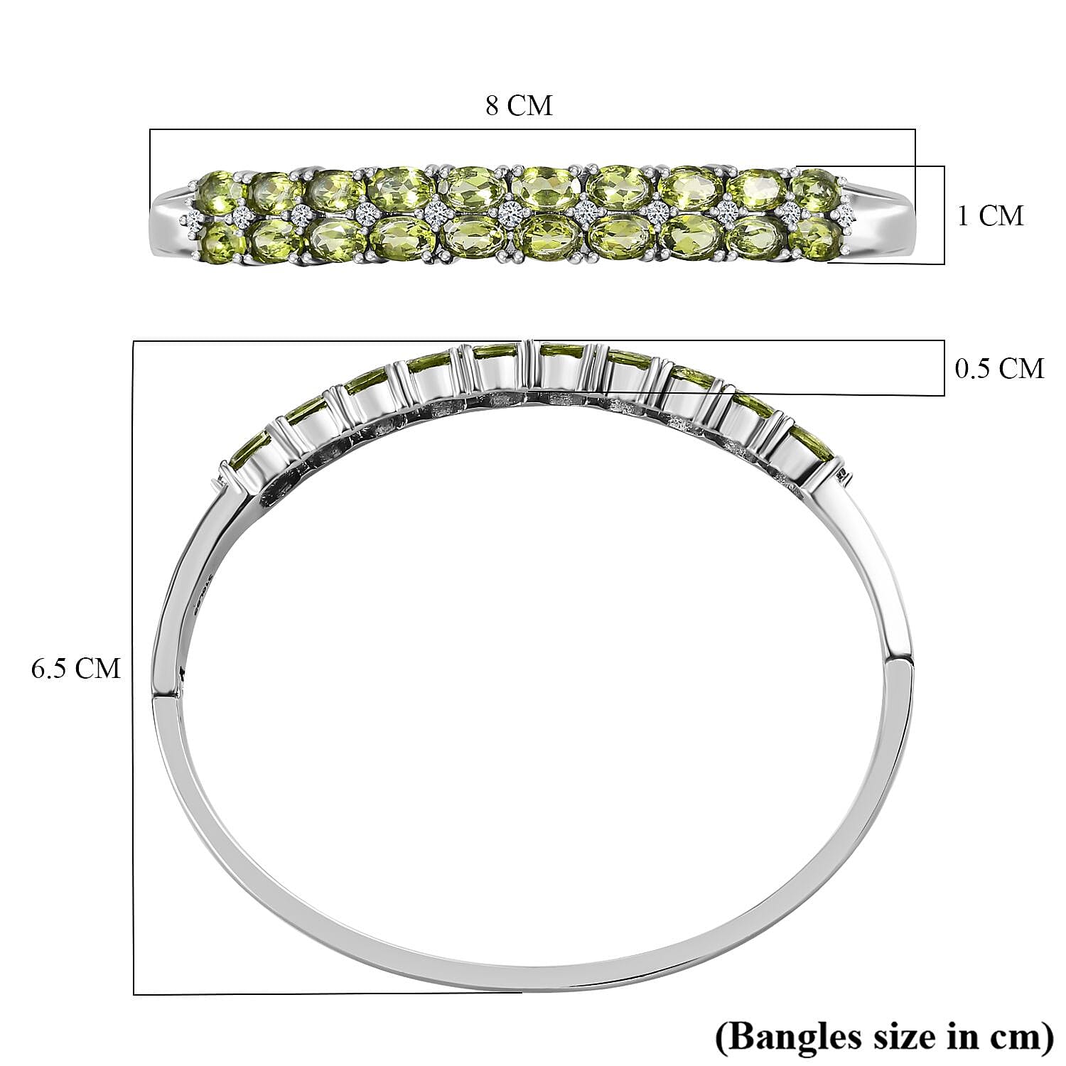 Natural Hebei Peridot and Natural Zircon Bangle (Size - 7.5) 10.75 Ct. 7282977 6