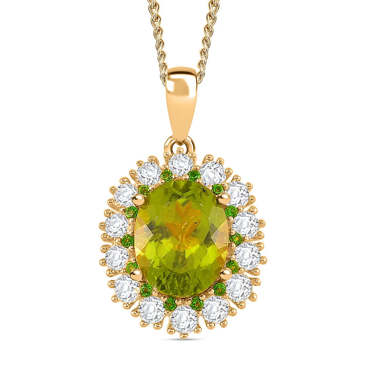 Peridot, White Zircon &amp; Natural Chrome Diopside Pendant with Chain (Size - 18) in 18K Gold Vermeil Sterling Silver 4.65 Ct 4326423 0