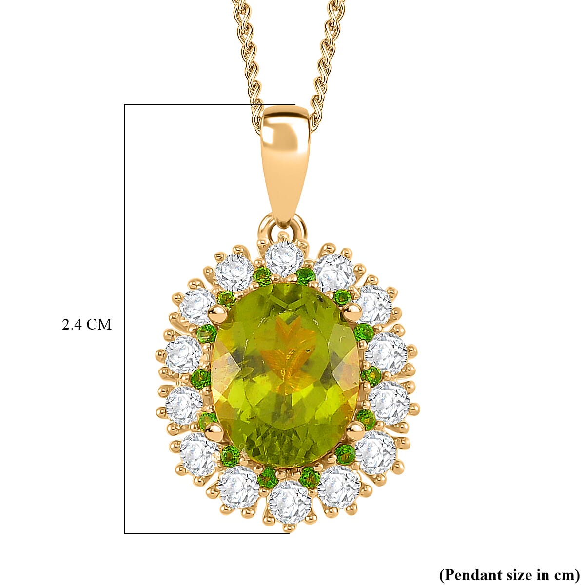 Peridot, White Zircon &amp; Natural Chrome Diopside Pendant with Chain (Size - 18) in 18K Gold Vermeil Sterling Silver 4.65 Ct 4326423 5