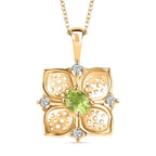 Natural Hebei Peridot & Natural Zircon Pendant with Chain (Size 20) in 18K YG Vermeil Plated Sterling Silver, Silver Wt. 5.37 Gms
