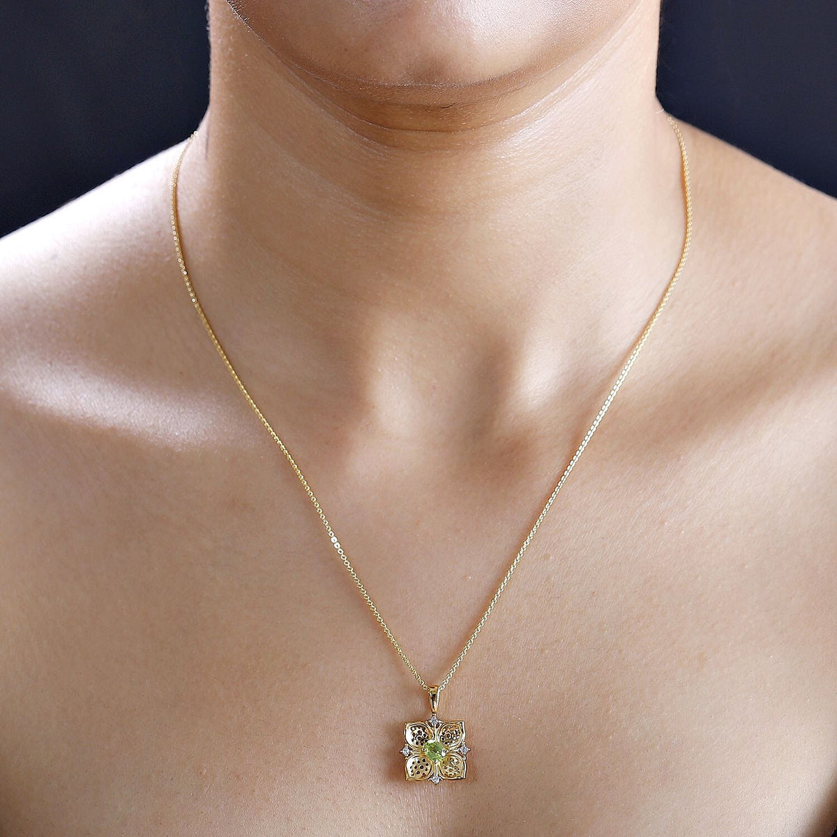 Natural Hebei Peridot &amp; Natural Zircon Pendant with Chain (Size 20) in 18K YG Vermeil Plated Sterling Silver, Silver Wt. 5.37 Gms 4295252 2