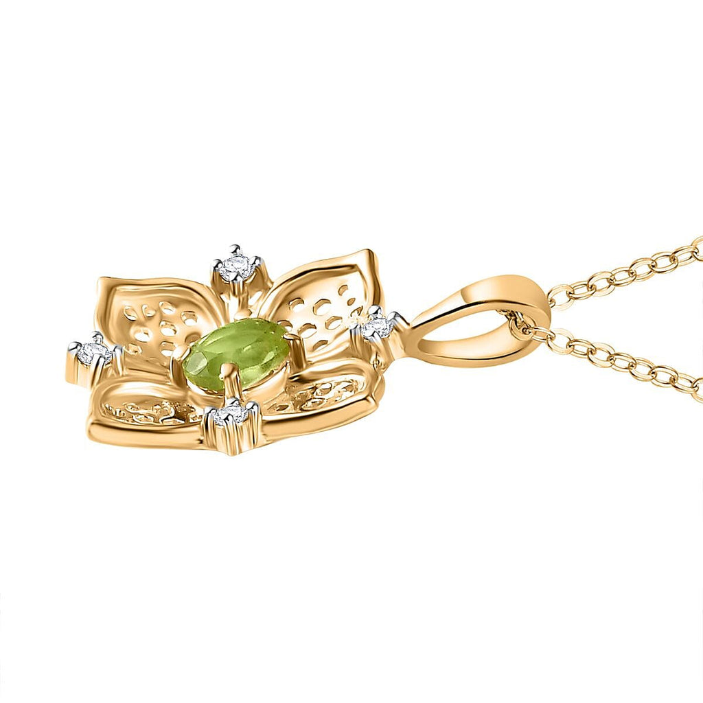 Natural Hebei Peridot & Natural Zircon Pendant with Chain (Size 20) in 18K YG Vermeil Plated Sterling Silver, Silver Wt. 5.37 Gms
