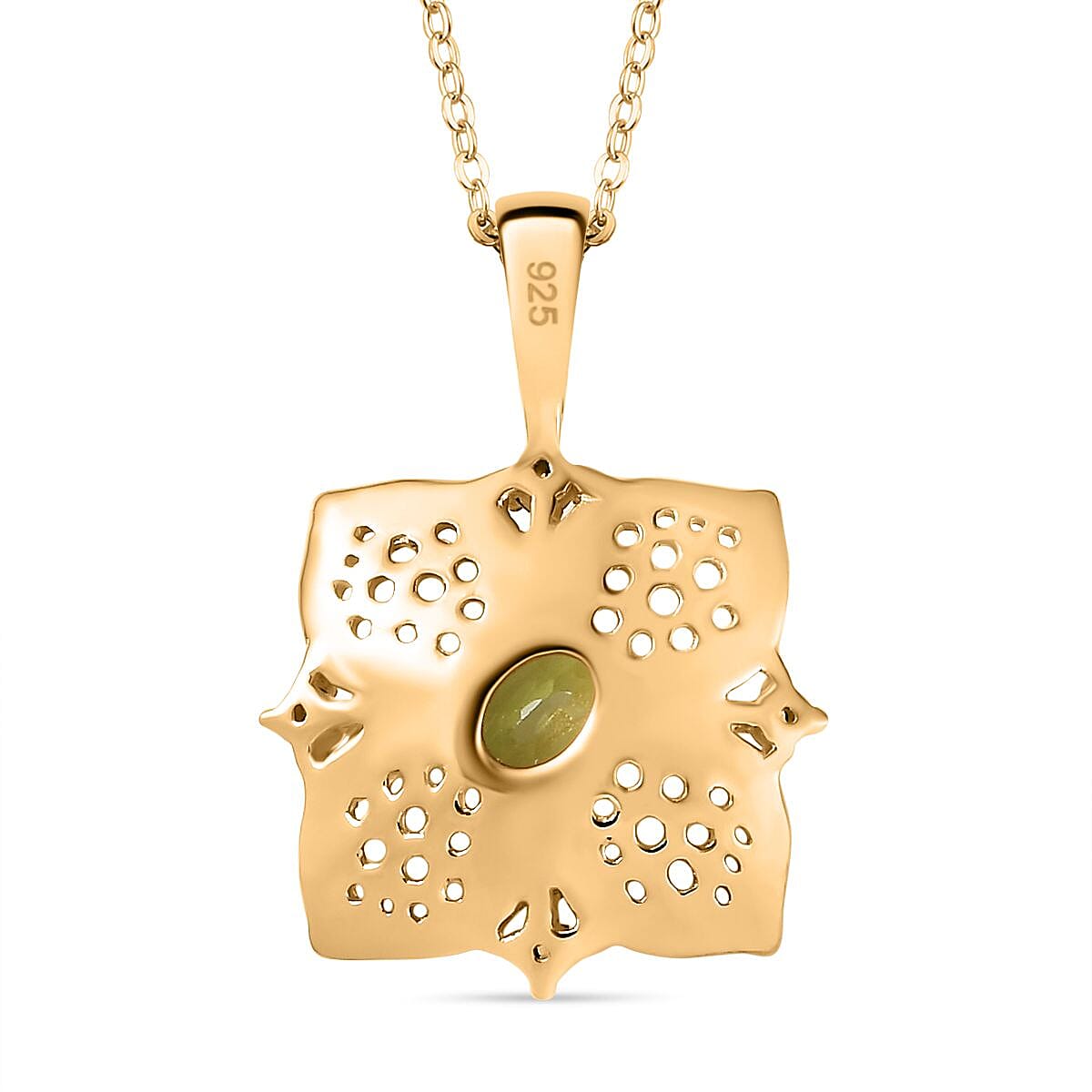 Natural Hebei Peridot &amp; Natural Zircon Pendant with Chain (Size 20) in 18K YG Vermeil Plated Sterling Silver, Silver Wt. 5.37 Gms 4295252 5