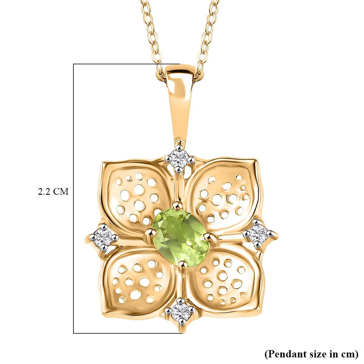 Natural Hebei Peridot &amp; Natural Zircon Pendant with Chain (Size 20) in 18K YG Vermeil Plated Sterling Silver, Silver Wt. 5.37 Gms 4295252 7