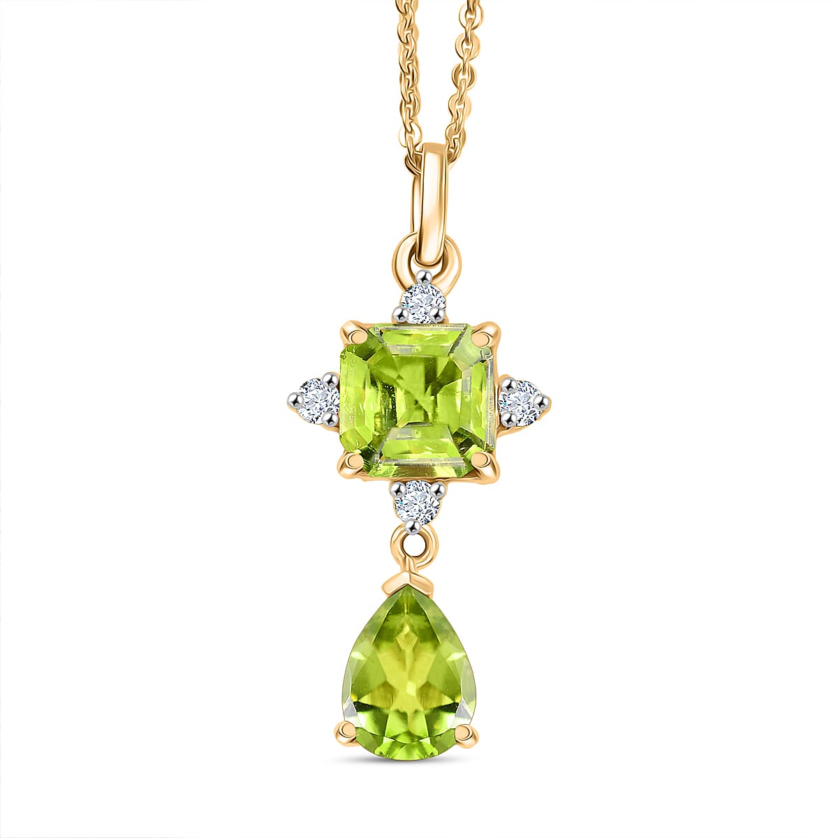 D'Joy Peridot &amp; White Zircon Natural Hebei Peridot with Chain (Size 20) in Yellow Gold Plating Sterling Silver 2.87 Ct. 4411435 0