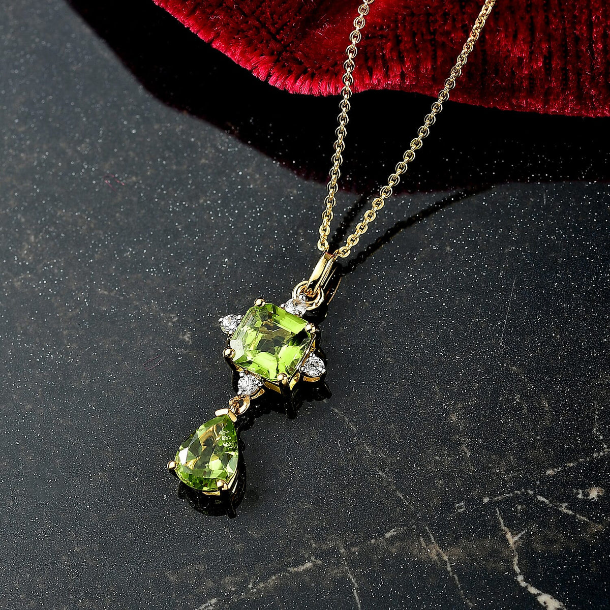 D'Joy Peridot &amp; White Zircon Natural Hebei Peridot with Chain (Size 20) in Yellow Gold Plating Sterling Silver 2.87 Ct. 4411435 3