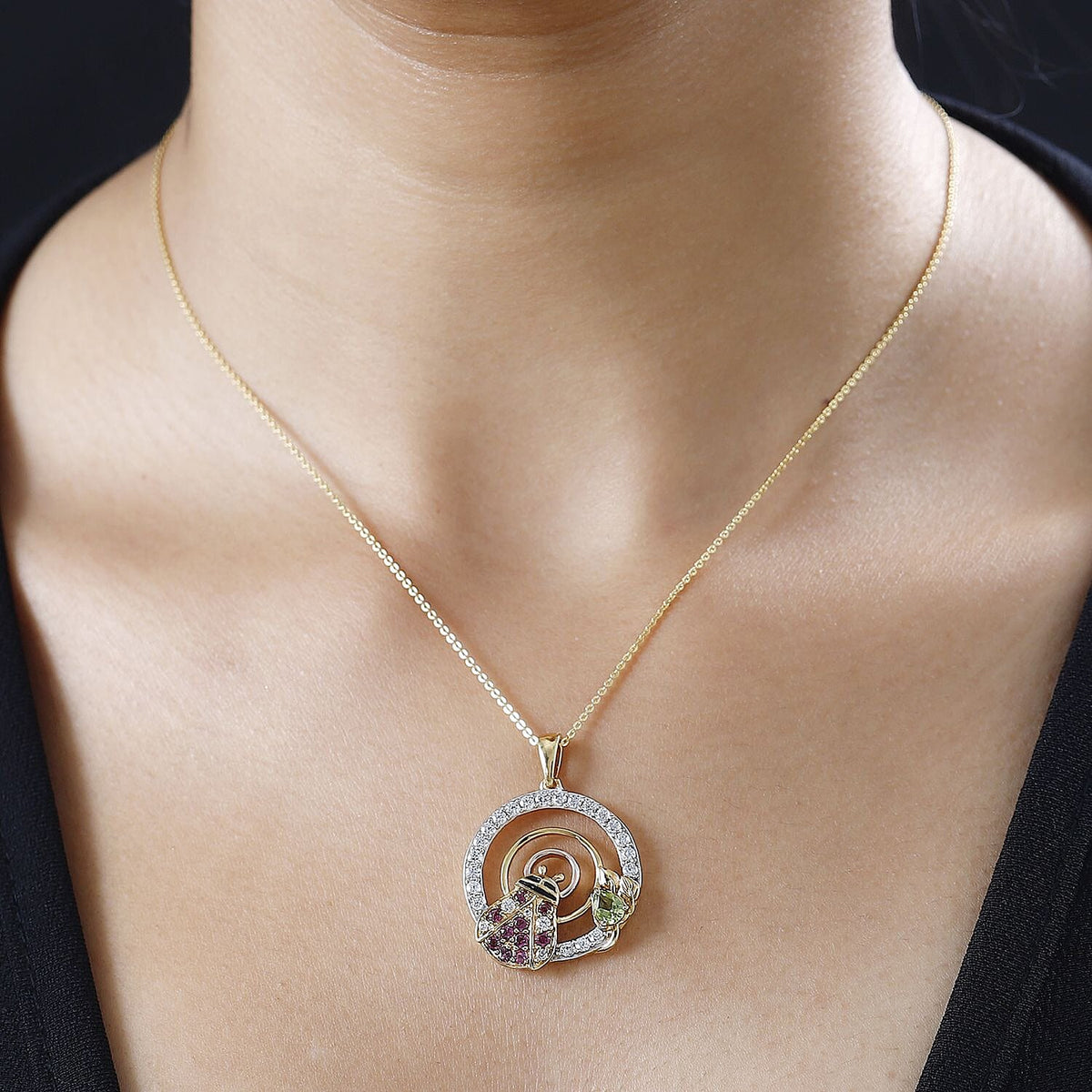 GP Italian Garden Collection - Hebei Peridot, Rhodolite Garnet &amp; Natural Zircon Pendant with Chain (Size 20) in Platinum, 18K Vermeil RG &amp; YG Plated Sterling Silver 2.21 Ct, Silver Wt. 5.11 Gms 4255574 1