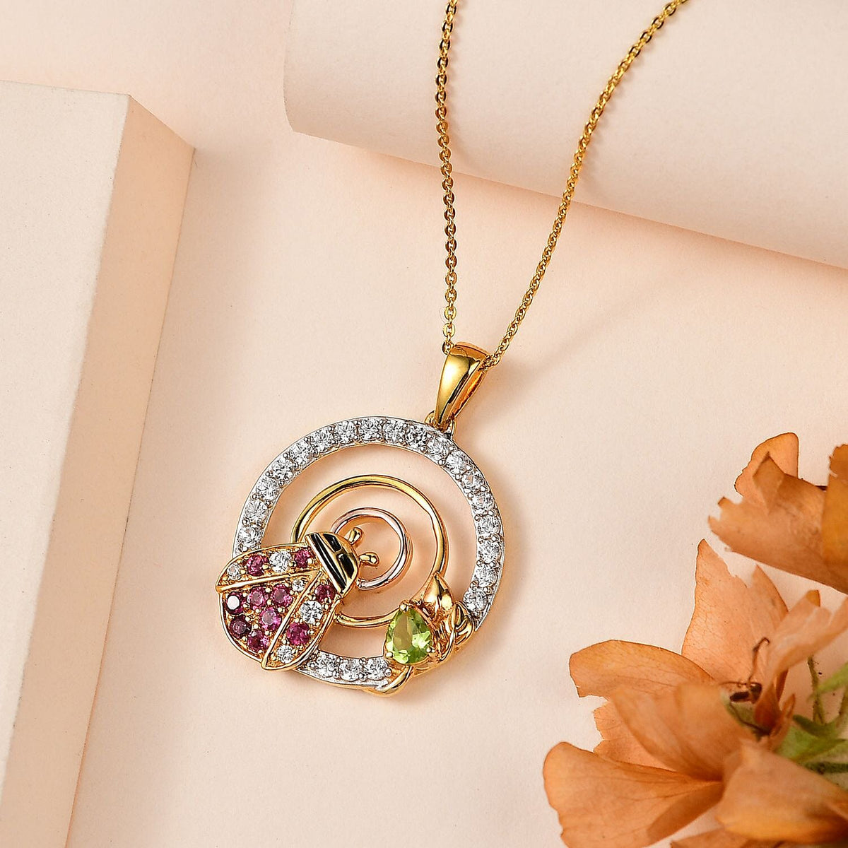 GP Italian Garden Collection - Hebei Peridot, Rhodolite Garnet &amp; Natural Zircon Pendant with Chain (Size 20) in Platinum, 18K Vermeil RG &amp; YG Plated Sterling Silver 2.21 Ct, Silver Wt. 5.11 Gms 4255574 2