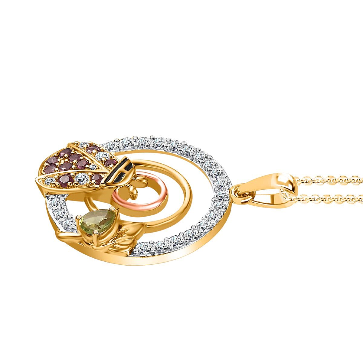 GP Italian Garden Collection - Hebei Peridot, Rhodolite Garnet &amp; Natural Zircon Pendant with Chain (Size 20) in Platinum, 18K Vermeil RG &amp; YG Plated Sterling Silver 2.21 Ct, Silver Wt. 5.11 Gms 4255574 3