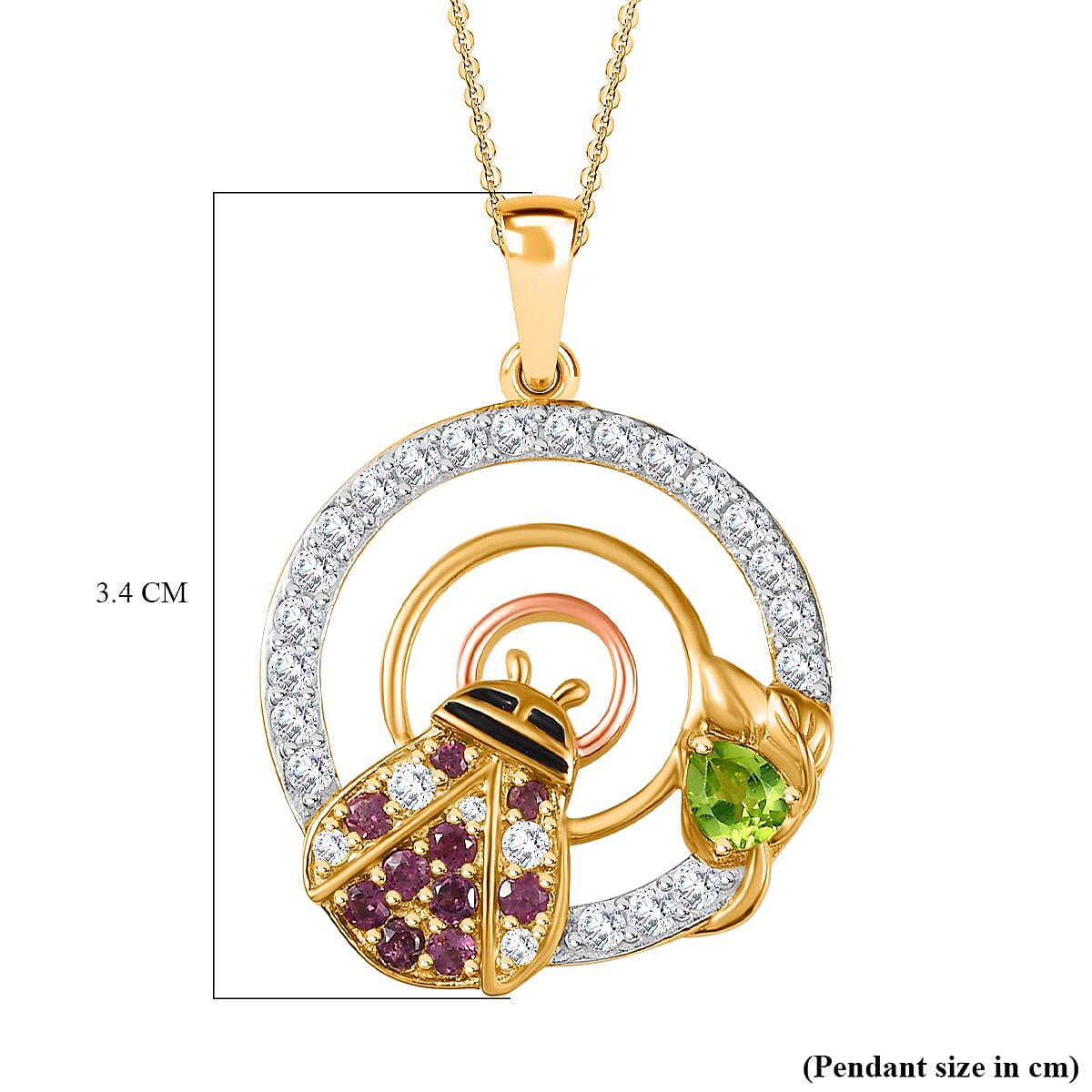 GP Italian Garden Collection - Hebei Peridot, Rhodolite Garnet &amp; Natural Zircon Pendant with Chain (Size 20) in Platinum, 18K Vermeil RG &amp; YG Plated Sterling Silver 2.21 Ct, Silver Wt. 5.11 Gms 4255574 5