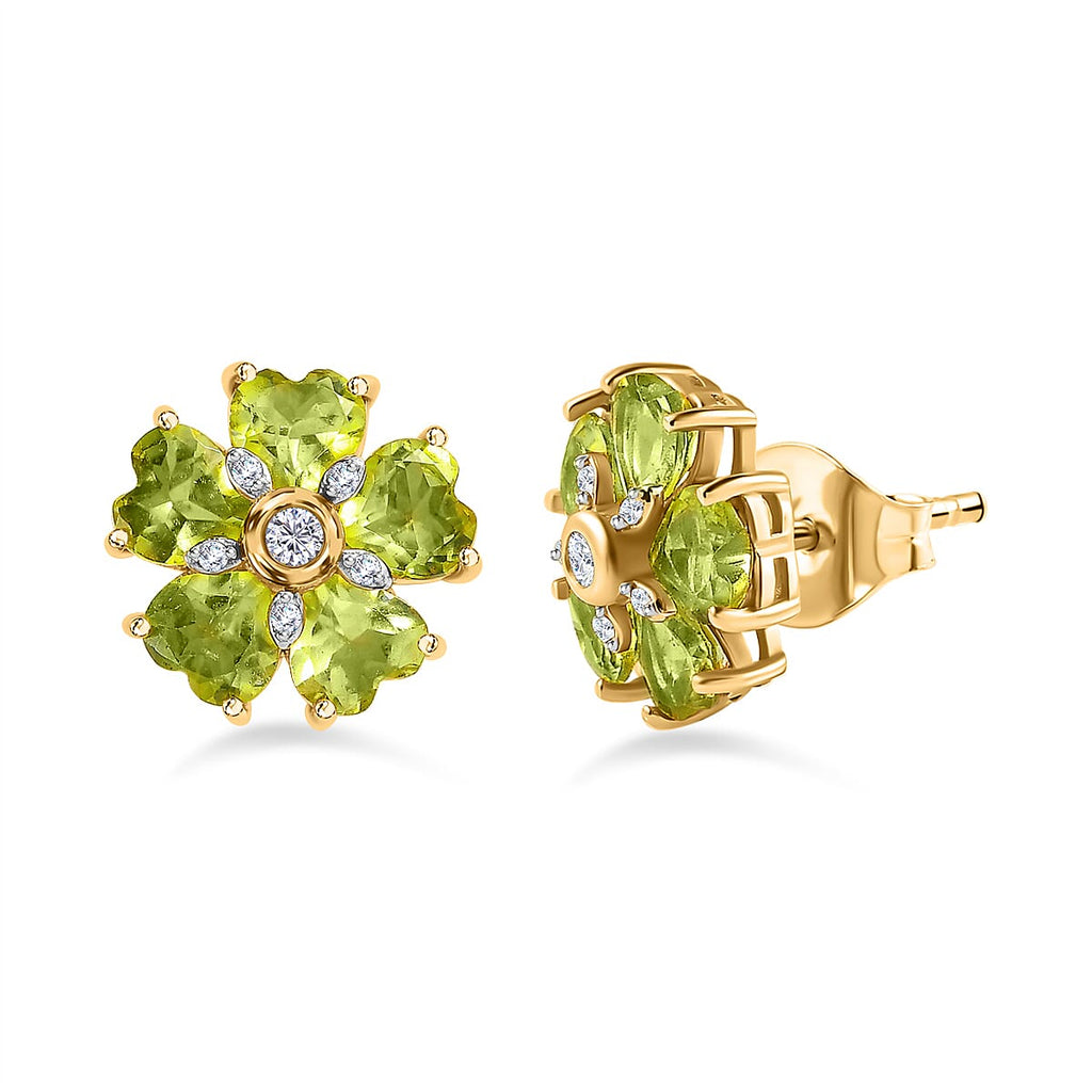 Hebei Peridot and Natural Zircon Stud Earrings in 18K Yellow Gold Vermeil Plated Sterling Silver 4.78 Ct