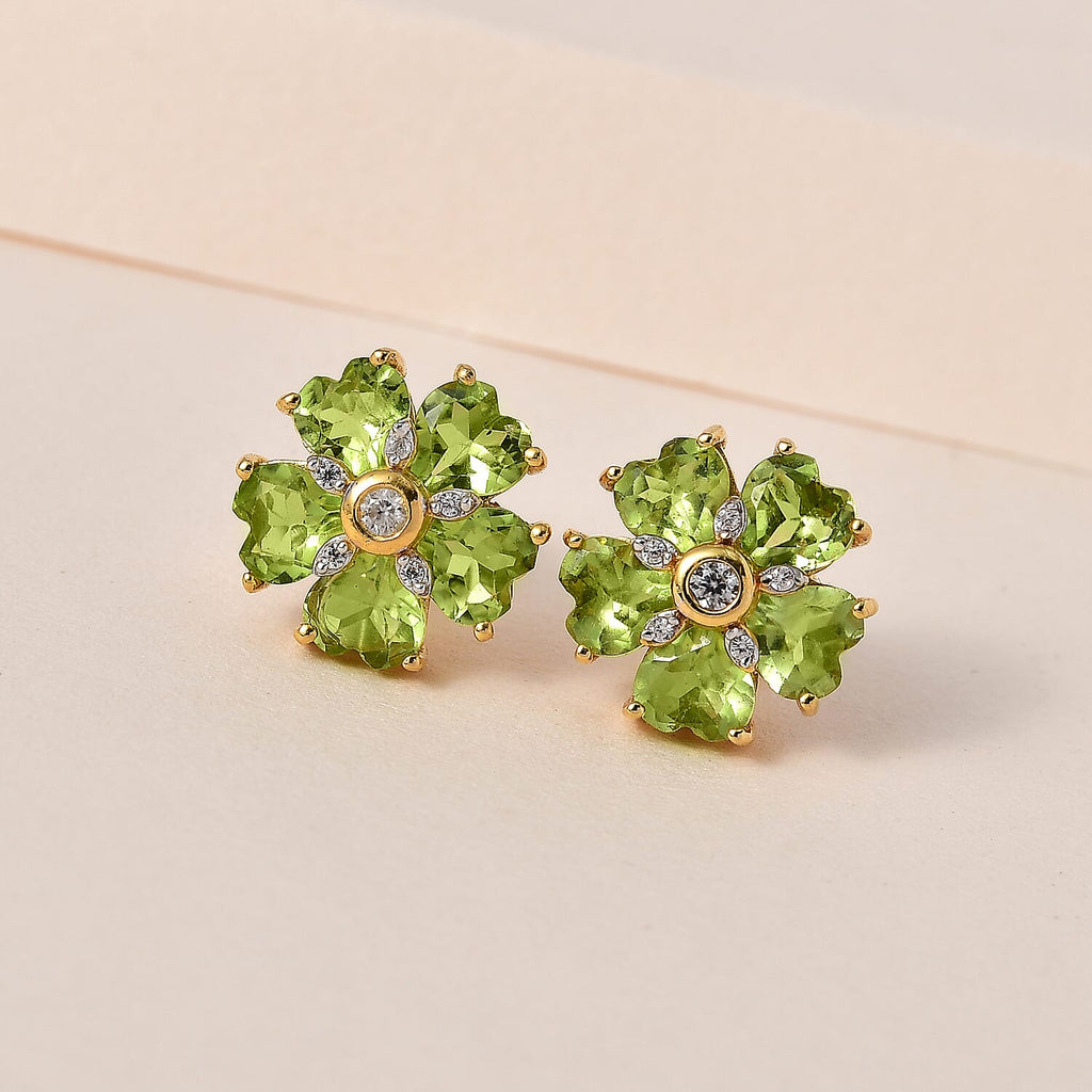 Hebei Peridot and Natural Zircon Stud Earrings in 18K Yellow Gold Vermeil Plated Sterling Silver 4.78 Ct
