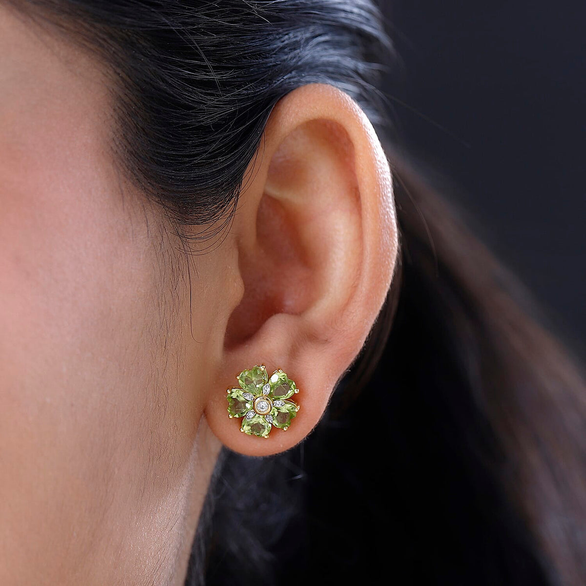 Hebei Peridot and Natural Zircon Stud Earrings in 18K Yellow Gold Vermeil Plated Sterling Silver 4.78 Ct 7580021 3