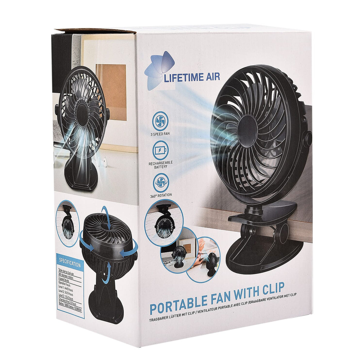 Personal Portable Desk Top and Clip on Fan Fully Rotatable and Rechargeable, Charging Cable Included 7539031 4