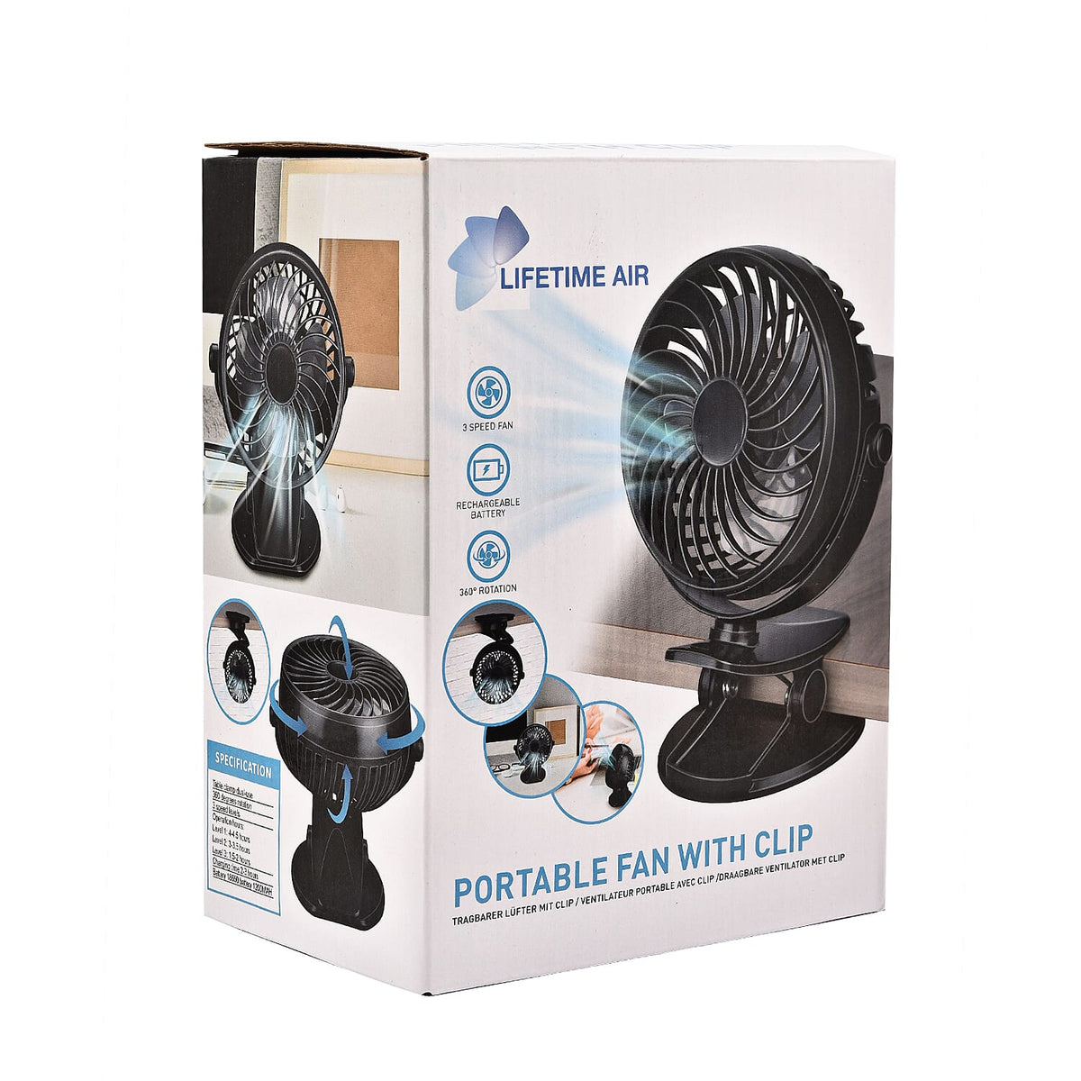 Personal Portable Desk Top and Clip on Fan Fully Rotatable and Rechargeable, Charging Cable Included 7539031 5