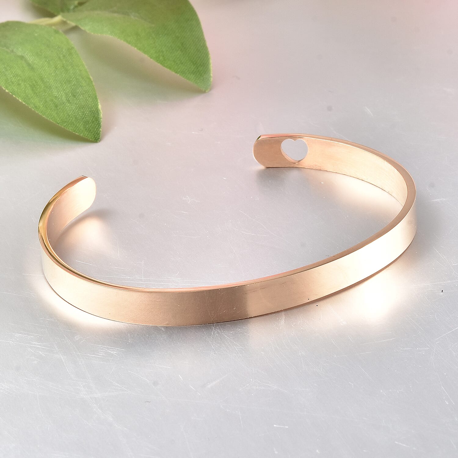 Personalised Carved Heart Cuff Bangle in Rose Gold Tone 6339673 1