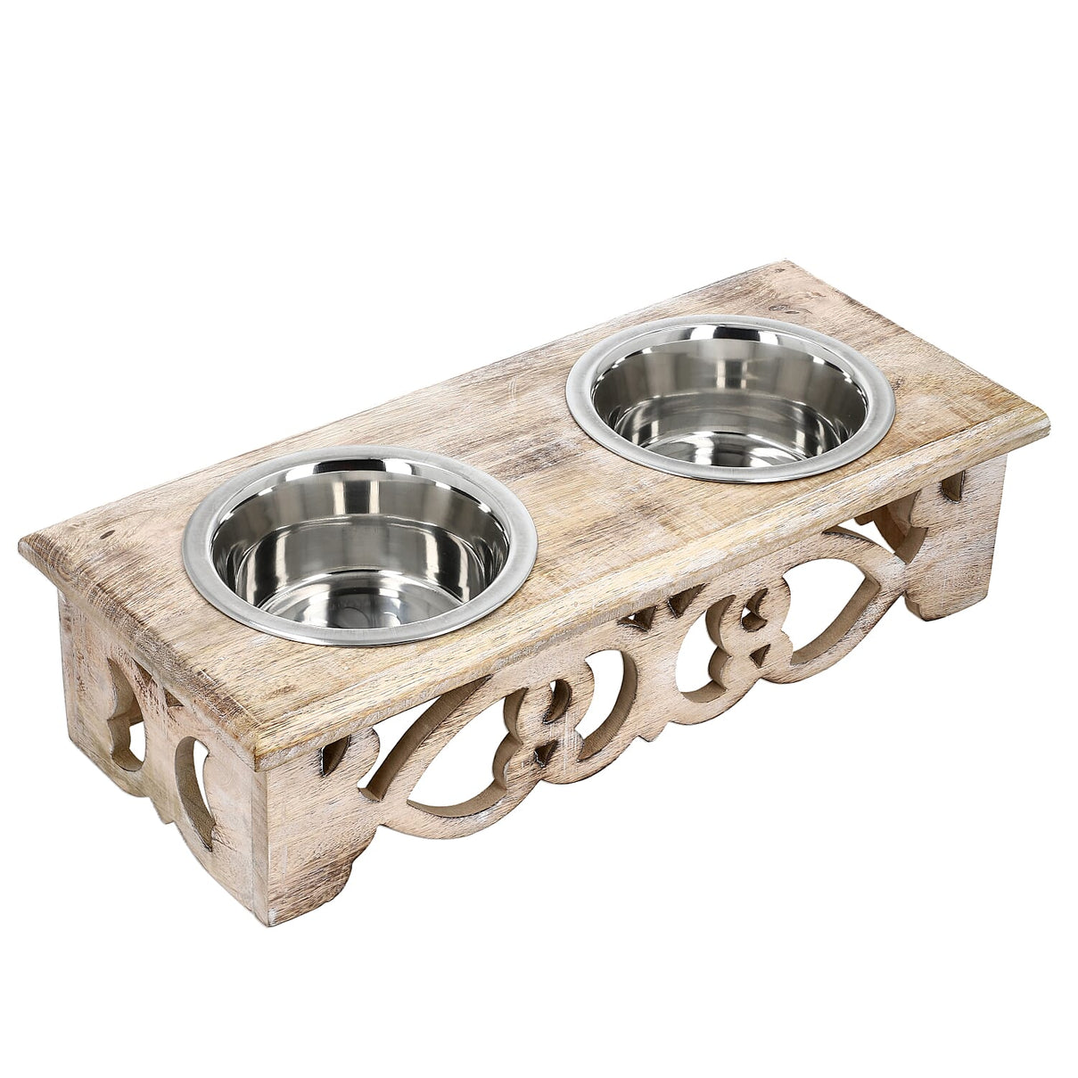 NAKKASHI Wooden Pet Feeder with Stainless Steel Bowls 7828939 0
