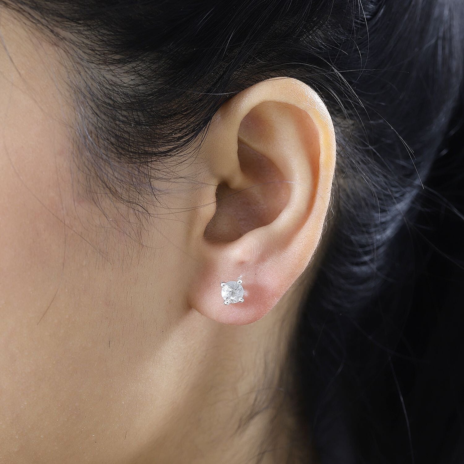 One Time Closeout - Petalite Solitaire Stud Earrings in Platinum Overlay Sterling Silver 7746426 2