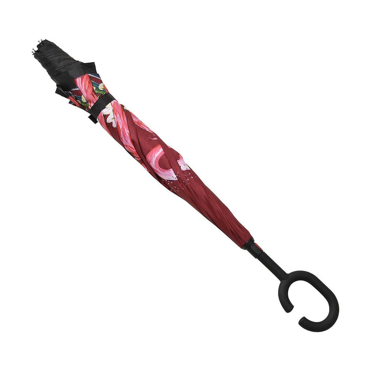 Inverted Umbrella, C Shape Handle Reverse Folding Umbrella, Anti-UV Windproof Travel Umbrella - Flamingo 7490764 2