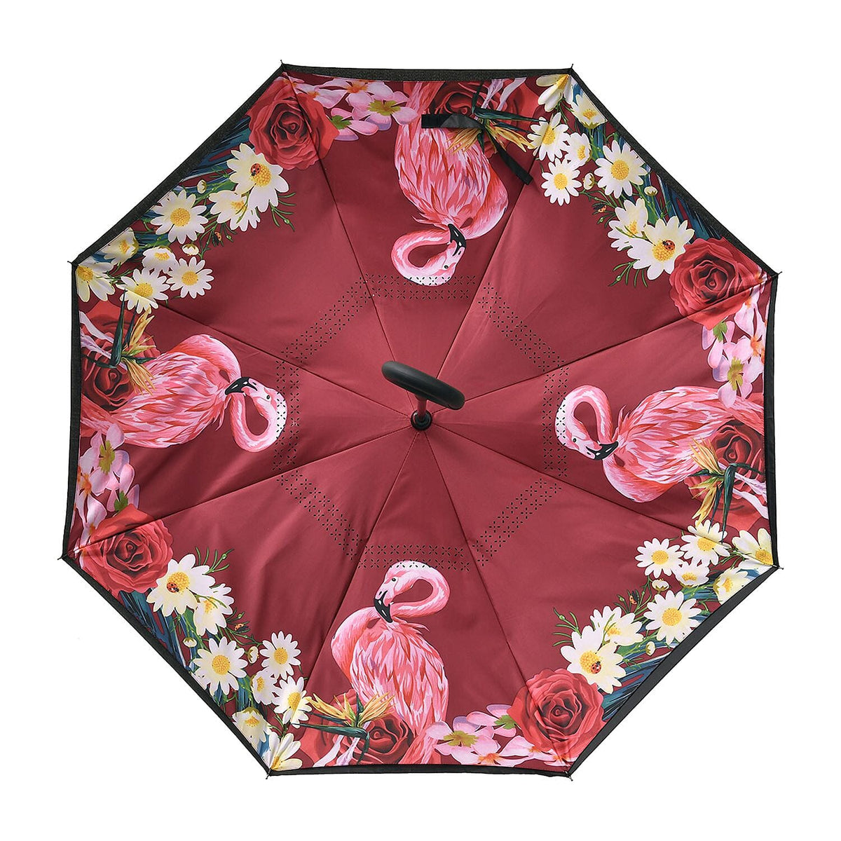 Inverted Umbrella, C Shape Handle Reverse Folding Umbrella, Anti-UV Windproof Travel Umbrella - Flamingo 7490764 4