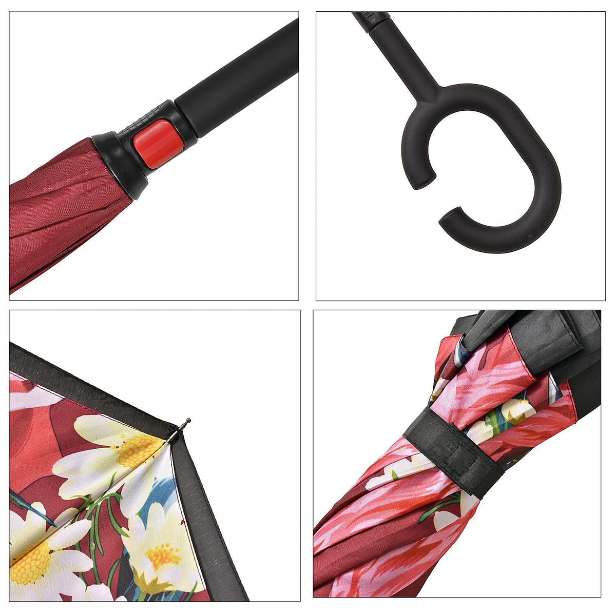 Inverted Umbrella, C Shape Handle Reverse Folding Umbrella, Anti-UV Windproof Travel Umbrella - Flamingo 7490764 5