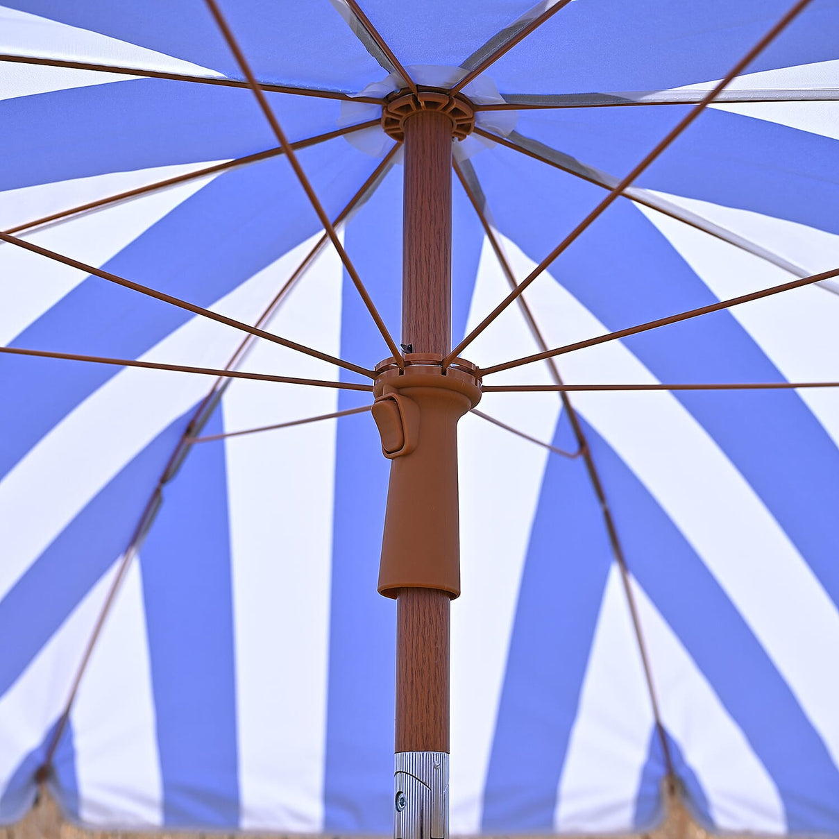 Livmore 2m Round Outdoor Garden Parasol - Dark Blue &amp; White Stripe, Waterproof UV Protection, Iron Base Included 8295172 3