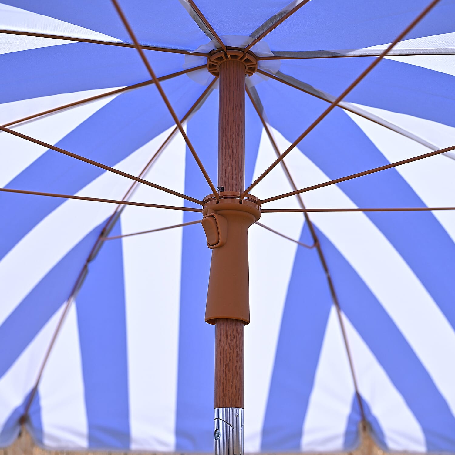 Livmore 2m Round Outdoor Garden Parasol - Dark Blue &amp; White Stripe, Waterproof UV Protection, Iron Base Included 8295172 3