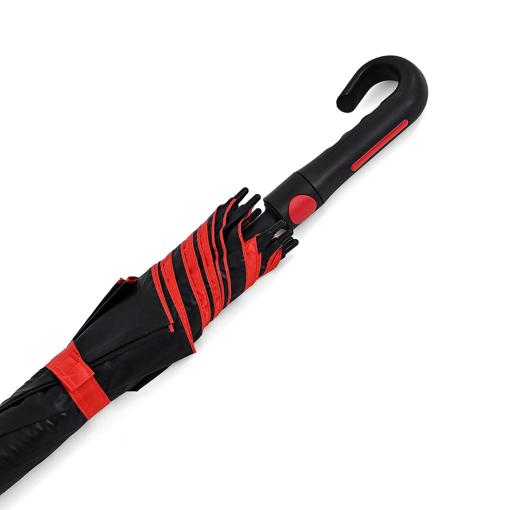 Auto-Open Stick Umbrella with Red Border (97.5 cm) - Black