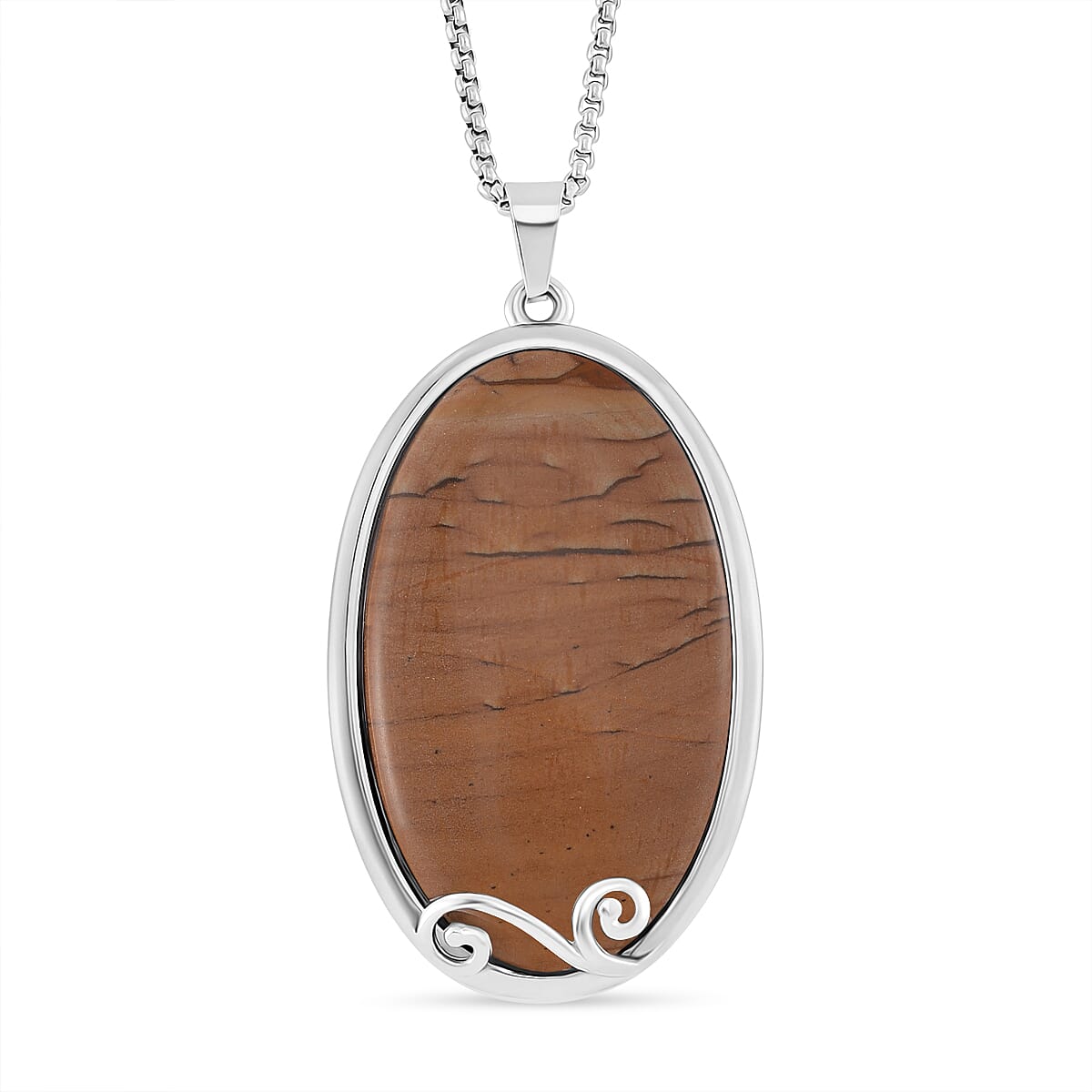 Picture Jasper Oval Shape Necklace (Size - 24 - 4) with Lobster Clasp 40.00 Ct. 7670030 0