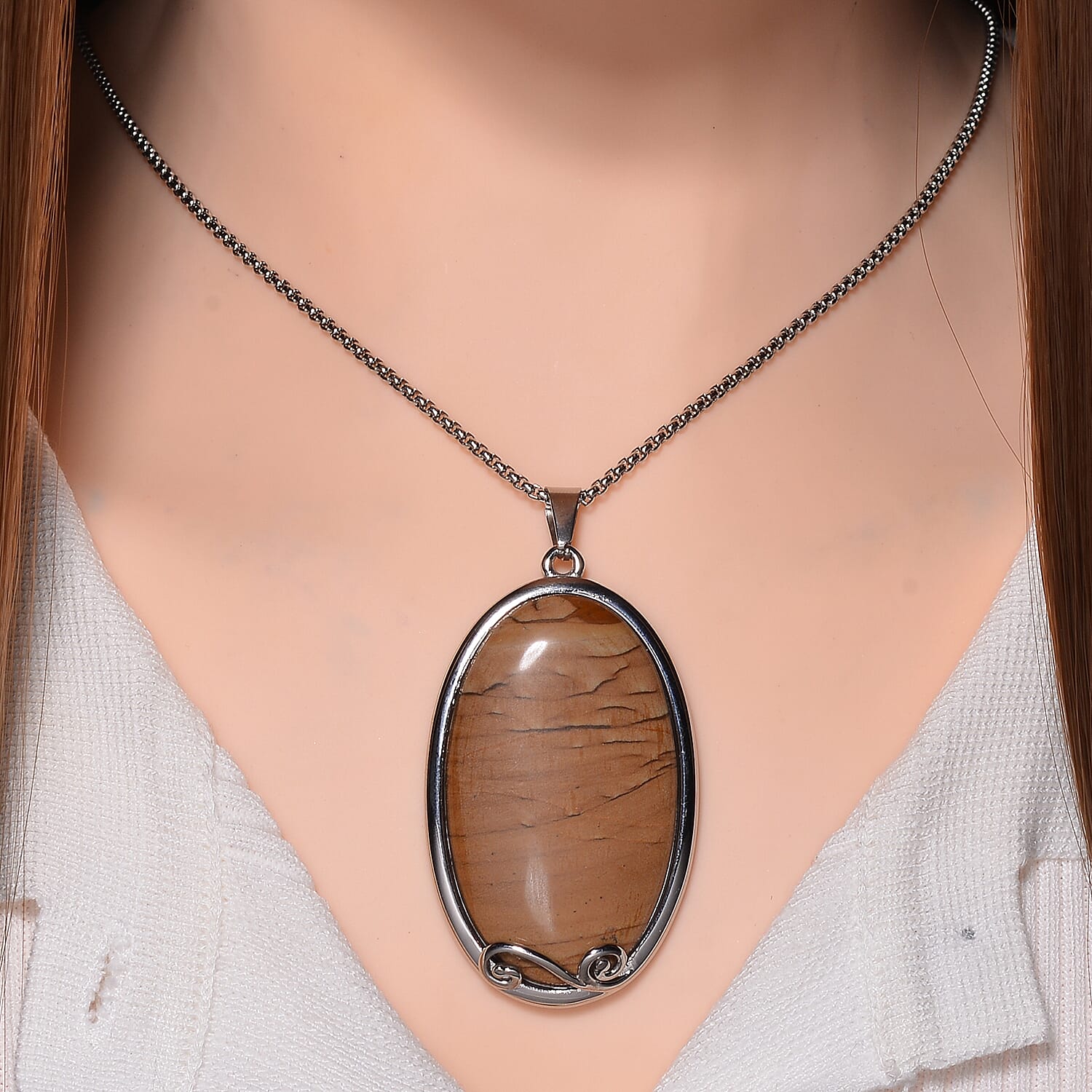 Picture Jasper Oval Shape Necklace (Size - 24 - 4) with Lobster Clasp 40.00 Ct. 7670030 2