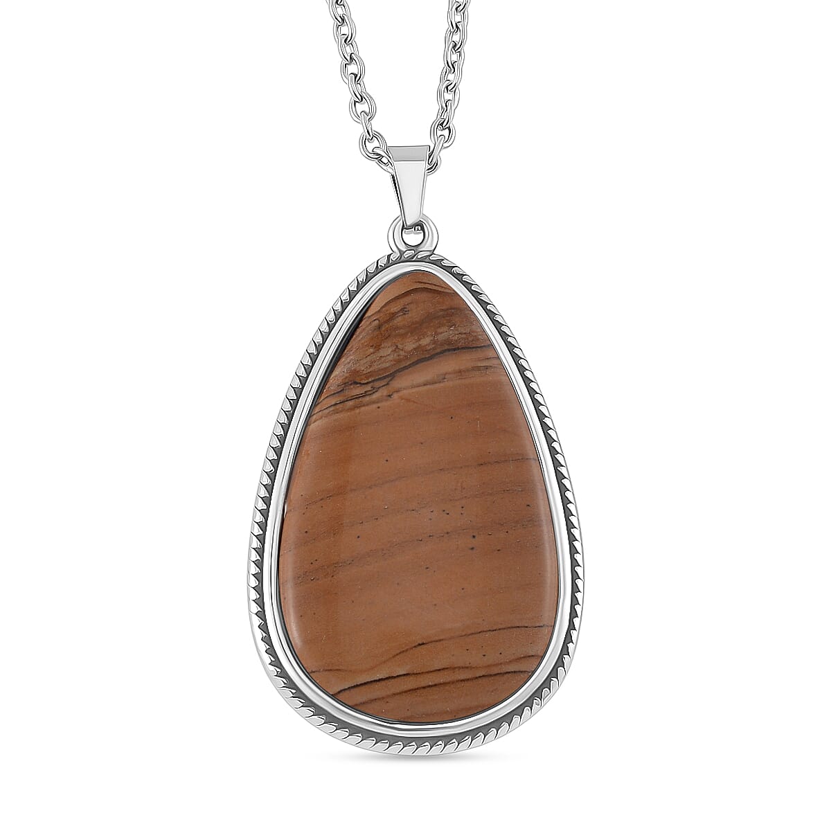 Picture Jasper Pear Necklace (Size - 24 - 4 Ext) with Lobster Clasp in Oxidized 40.00 Ct. V32701294 0