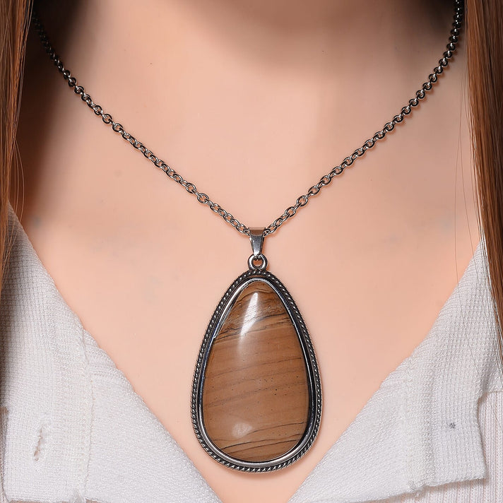Picture Jasper Pear Necklace (Size - 24 - 4 Ext) with Lobster Clasp in Oxidized 40.00 Ct. 7670828 2